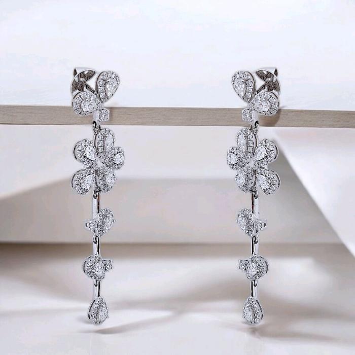 Flower Long Diamond Earring 18K / Diamond Jewelry 15AB26000LS