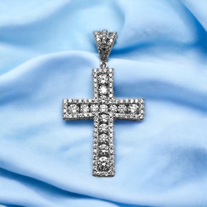 Diamond cross pendant 18k white gold-Diamond Jewelry
