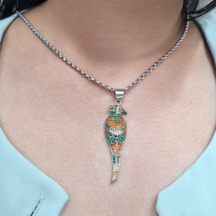 Liontin Mas Rainbow Bird Permata 18K-Diamond Jewelry-189LMSWP7-HT
