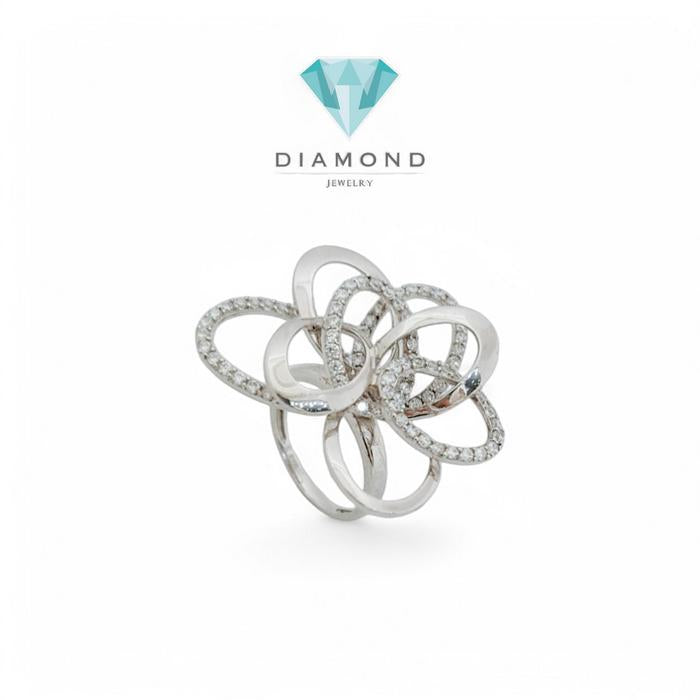 Cincin Mas Putih Model Bunga 18K-Diamond Jewelry