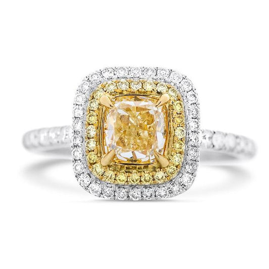Yellow Diamond Cushion Ring 18k Gold-Diamond Jewelry