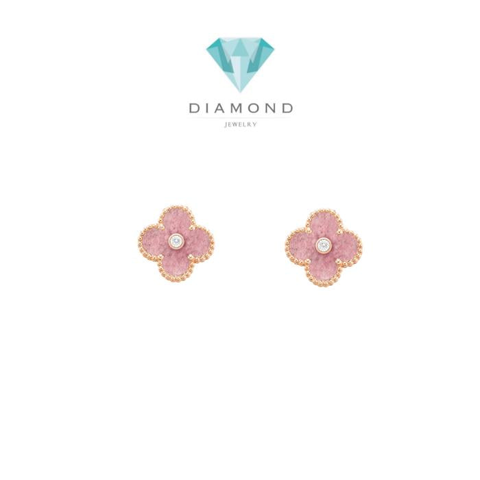 Vca pink Rhodonite earring Diamond 18k Gold Diamond Jewelry