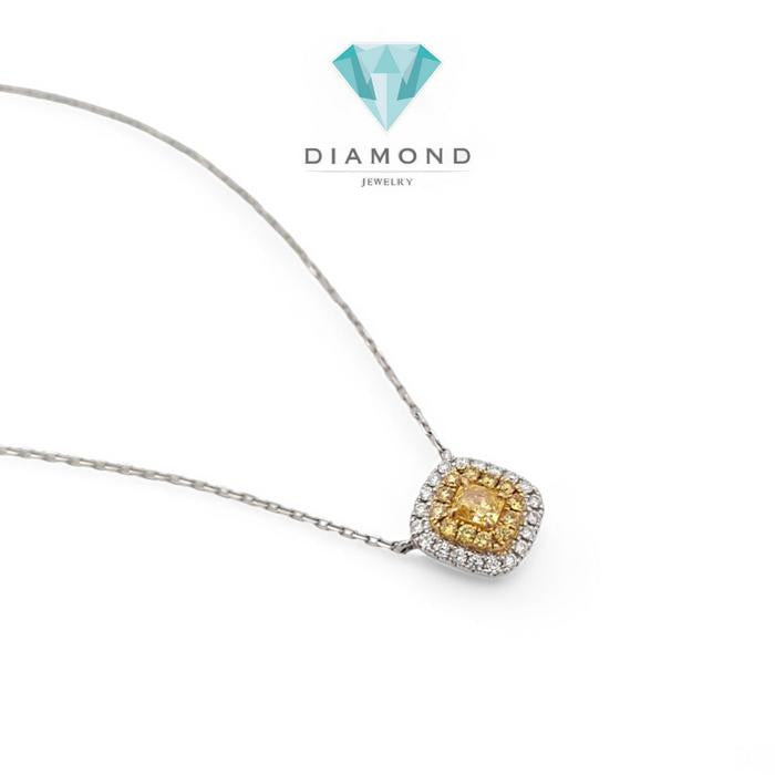 Kalung Cushion Yellow Diamond 18K-Diamond Jewelry-390KB400BMLS-HT