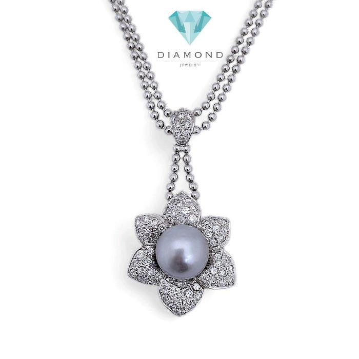 Flower akoya Pearl Diamond Necklace 18K / Diamond Jewelry 27KBGT28280WP