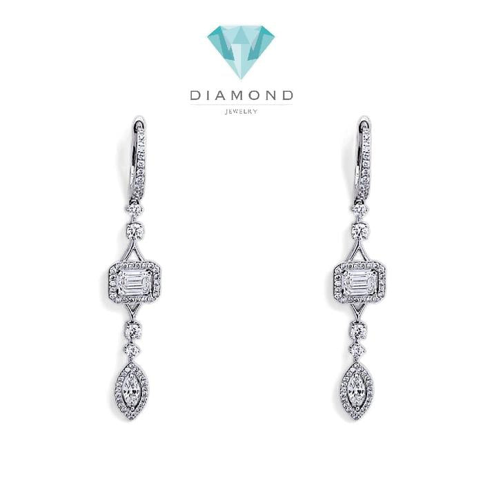 Baguette Diamond Earring 2 row marquise 18K / Diamond Jewelry