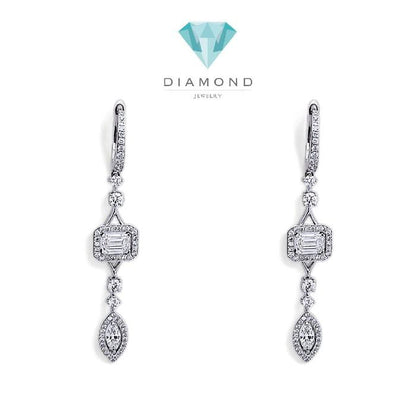 Baguette Diamond Earring 2 row marquise 18K / Diamond Jewelry