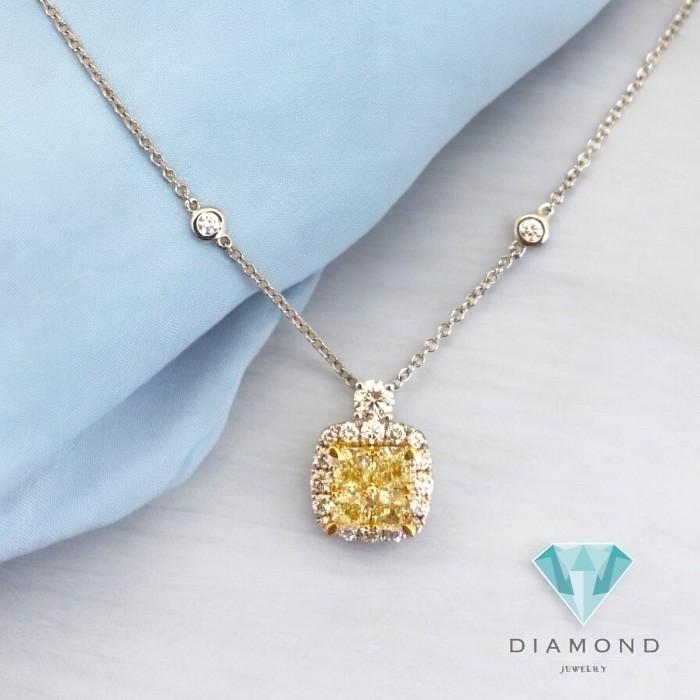 Yellow diamond pendant white gold 18k-Diamond Jewelry