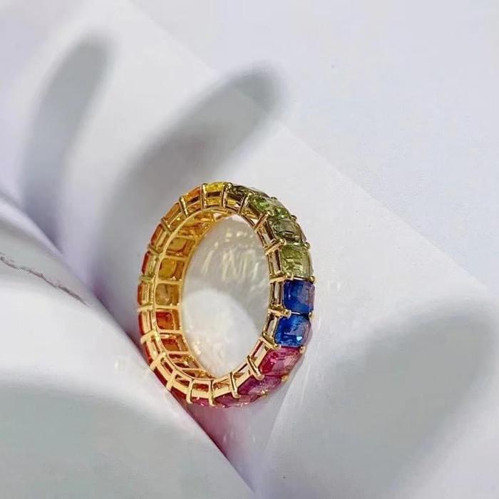 Rainbow sapphire ring 18k gold-Diamond Jewelry