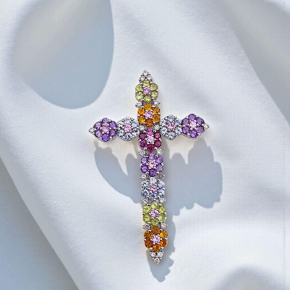 Cross Flower Diamond Pendant 18K / Liontin Berlian Salib Bunga 18K / Diamond Jewelry 3LBGT890 - HT