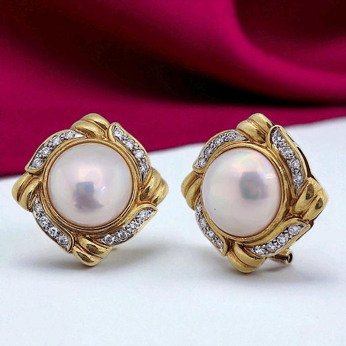 Vintage Pearl Diamond Earring 18K / Diamond Jewelry 44AMGT172WP-HT