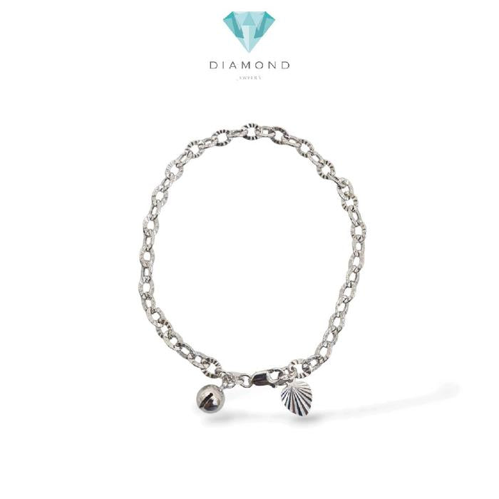 White Gold Bracelet With Heart And Bell 17K / Diamond Jewelry / 487GMS307LS