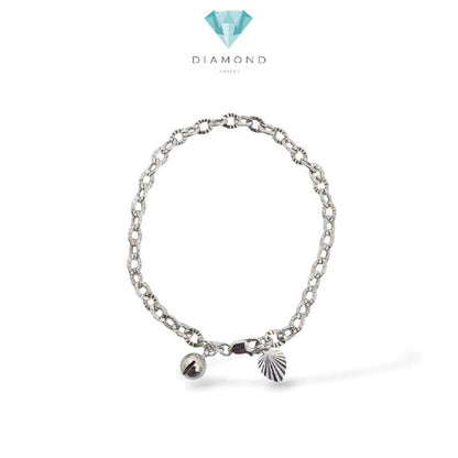 White Gold Bracelet With Heart And Bell 17K / Diamond Jewelry / 487GMS307LS