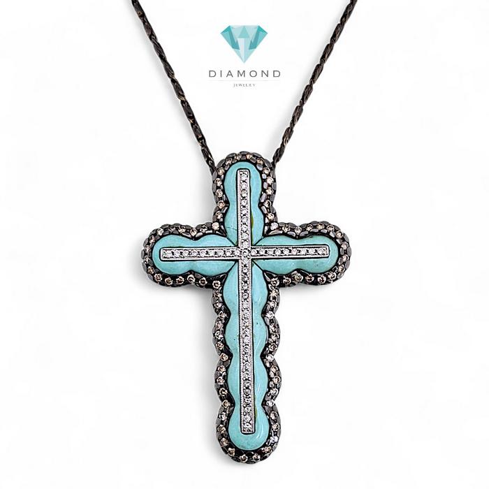 Liontin Cross Turqoise Diamond 18K / Diamond Jewelry