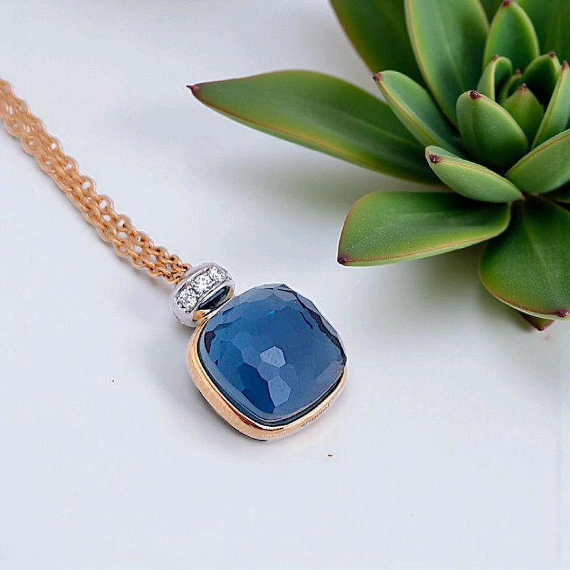 Turquoise Diamond Necklace 18K / Kalung Batu Turquoise Berlian 18K / Diamond Jewelry 137KBD86000AB HT