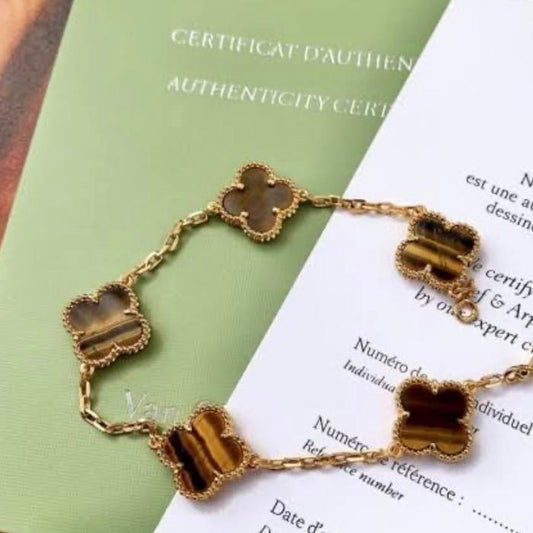 Tiger eye clover bracelet alhambra vintage vc 18k Gold-Diamond Jewelry