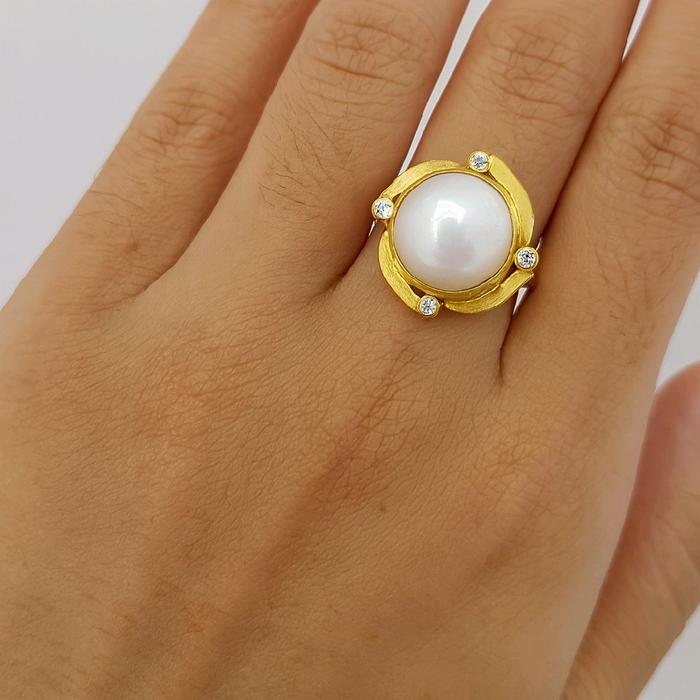 Circle Pearl Gold Ring 23K / Cincin Emas Bulat Mutiara 23K / Diamond Jewelry 13CM7WP-HT
