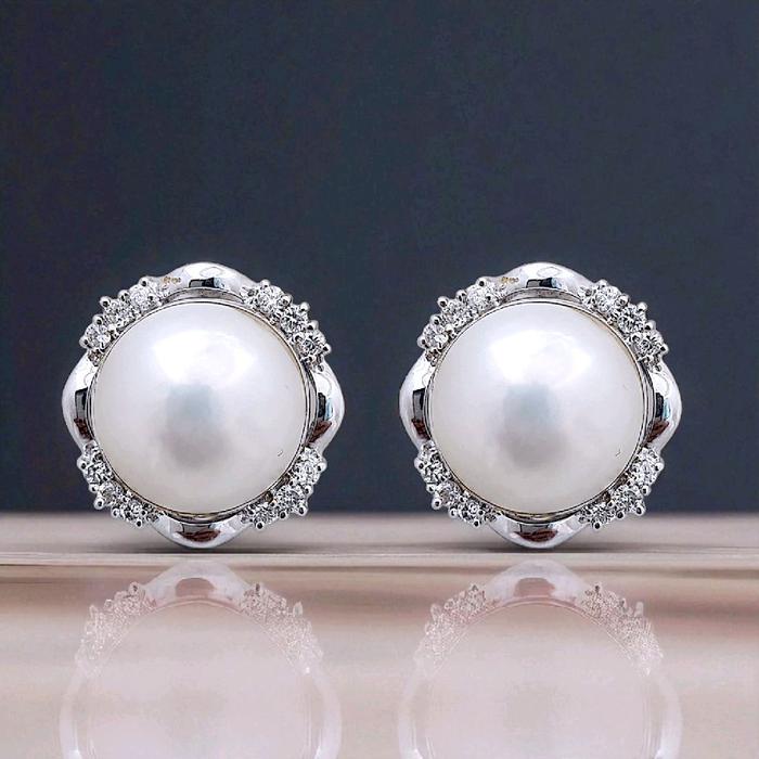 Flower Pearl Diamond Earring 18K / Diamond Jewelry 45AMGT1780WP-HT