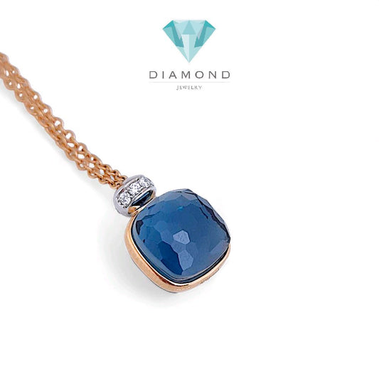 Turquoise Diamond Necklace 18K / Kalung Batu Turquoise Berlian 18K / Diamond Jewelry 137KBD86000AB HT