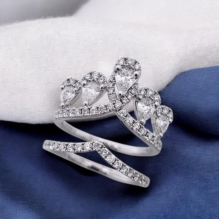 Crown Double stack Diamond Tear Ring 18K / cincin berlian tear stack duo ring/ Diamond Jewelry