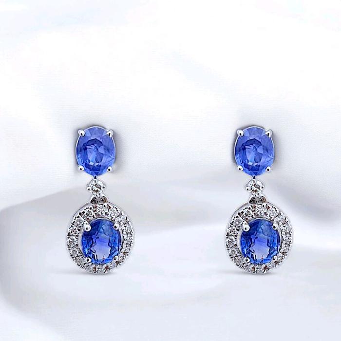 Blue Sapphire Diamond Earring 18K / Diamond Jewelry-401BA2395SD-HT