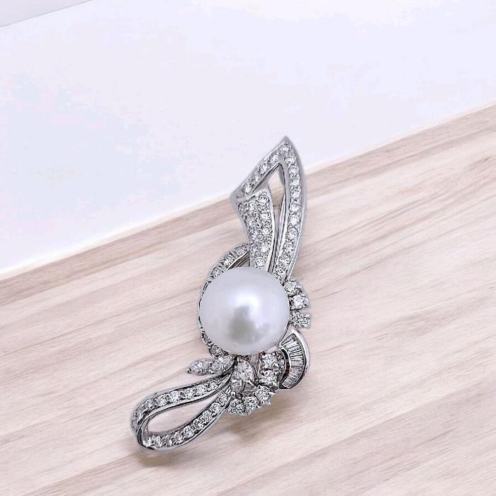Pearl Diamond  South Sea Pearl Bros 18K / Diamond Jewelry/ Brooch Flower Leavy South Sea Pearl 18K-14BMKV1600WP-HT