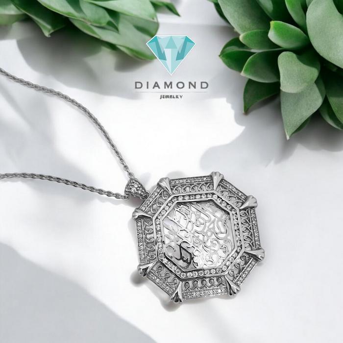 Liontin Mas Ornate Octagon calligraphy Initial ALLAH 18K-Diamiond Jewelry