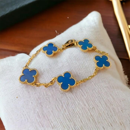 Clover Vintage Blue Agate bracelet vc-Diamond Jewelry
