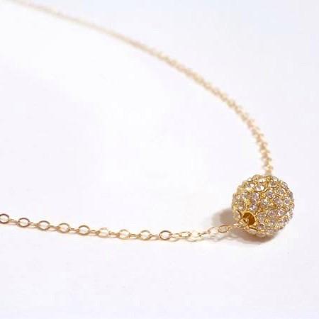 Kalung Liontin emas 18k Disco Ball- bola keistal Diamond Jewelry