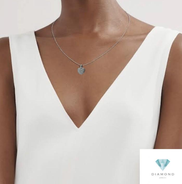 Heart pendant pave diamond 18K white gold-Diamond Jewelry