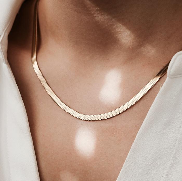 Kalung snake chain flat necklace gold 17k/750/kalung flat emas- Diamond Jewelry