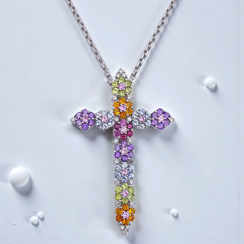 Cross Flower Diamond Pendant 18K / Liontin Berlian Salib Bunga 18K / Diamond Jewelry 3LBGT890 - HT