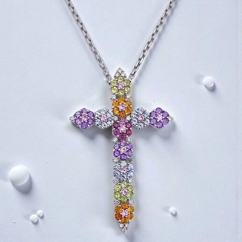 Cross Flower Diamond Pendant 18K / Liontin Berlian Salib Bunga 18K / Diamond Jewelry 3LBGT890 - HT