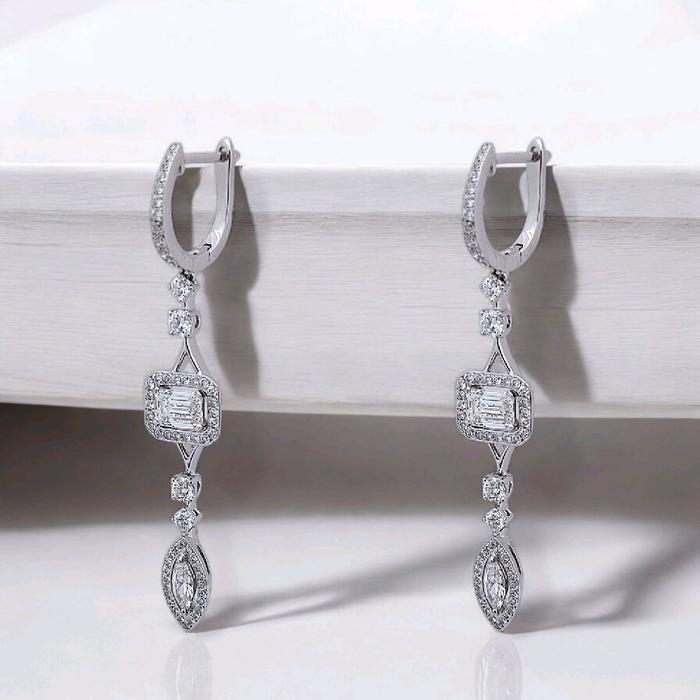 Baguette Diamond Earring 2 Row Marquise 18K / Diamond Jewelry-268ABGT81100LS-HT