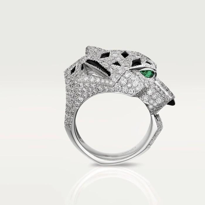 panther Diamond Ring and Emerald White Gold 18 krt