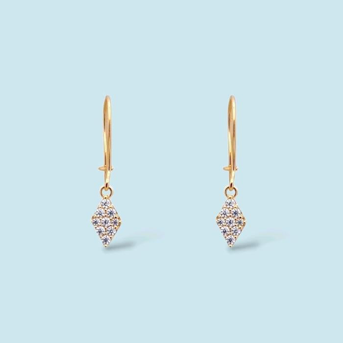 Rhombus Shaped Gold Hanging Earring 16K / Anting Gantung Emas Bentuk Belah Ketupat 16K / Diamond Jewelr / 433AMS103LS