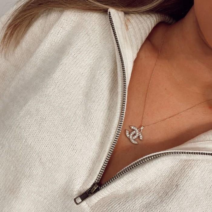 Double C logo diamond pendant 18k/ liontin berlian-Diamond Jewelry-99LBPF414WPLS-HT