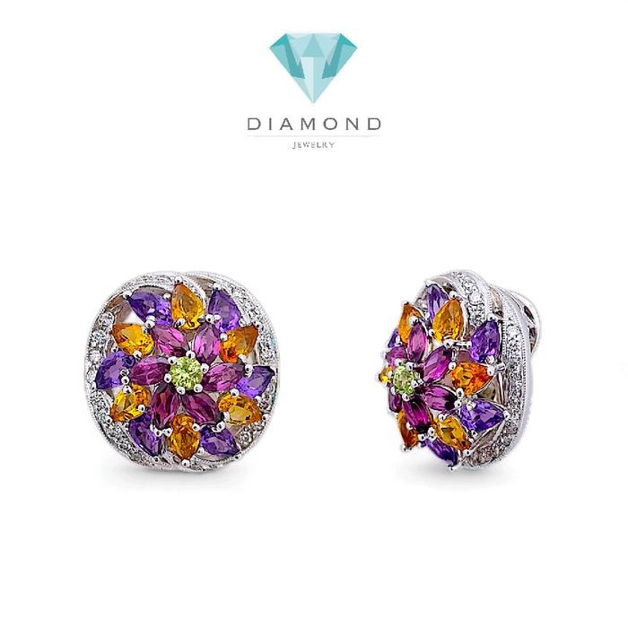 Flower Diamond Earring 18K / Diamond Jewelry 3BAKV36960WP