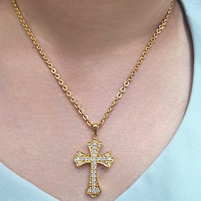 Liontin Emas Salib Yellow Gold 23K-Diamond Jewelry-225LMLS3-HT