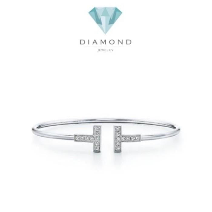 T white bracelet- bangle 18 K with diamond Diamond jewelry