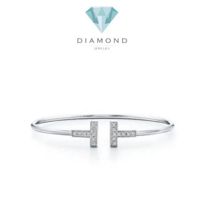 T white bracelet- bangle 18 K with diamond Diamond jewelry