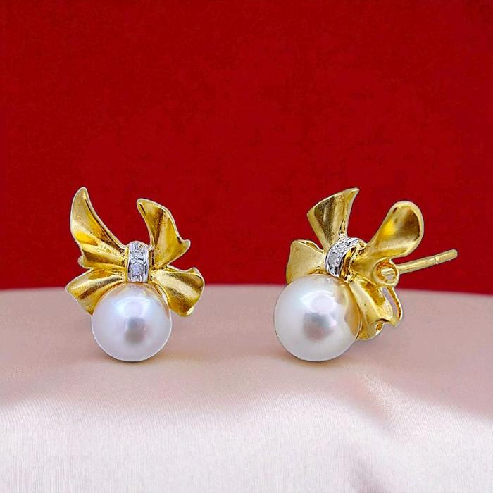 Ribbon Pearl Diamond Earring 18K / Diamond Jewelry 42AMGT1100WP
