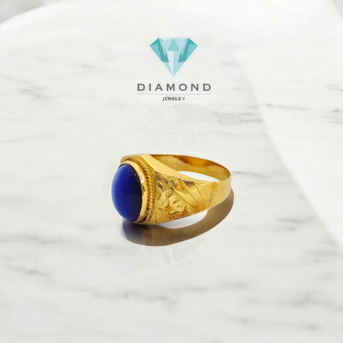 Cincin Laki Mas Batu Biru 23K-Diamond Jewelry