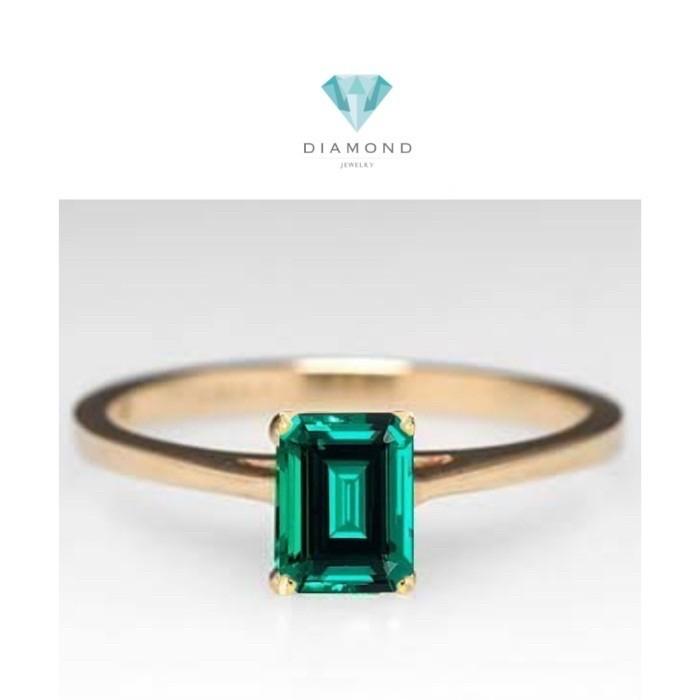 Emerald Baguette solitaire ring 18 K Gold Diamond Jewelry