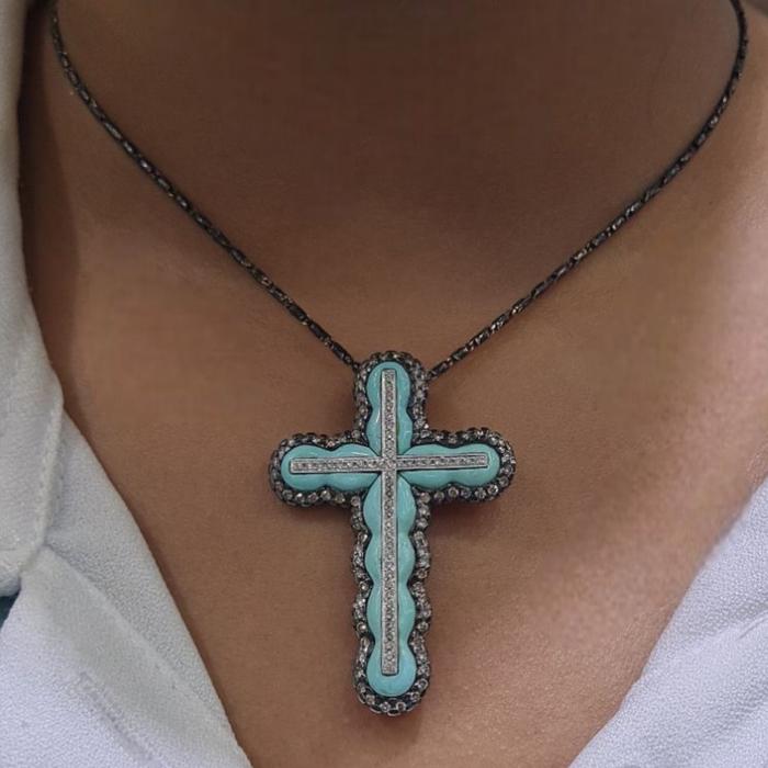 Liontin Cross Turqoise Diamond 18K / Diamond Jewelry