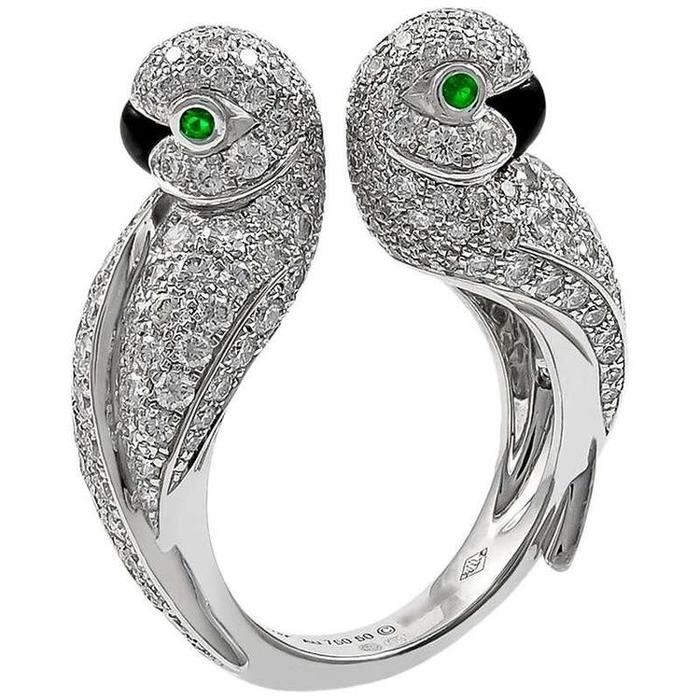 Love Bird Diamond Ring emerald onyx white gold 18K Diamond Jewelry