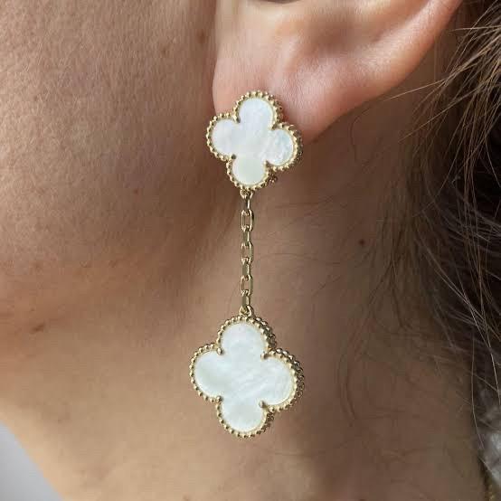 Magid duo Alhambra 18k gold Pearl Earring /necklace Diamond Jewelr