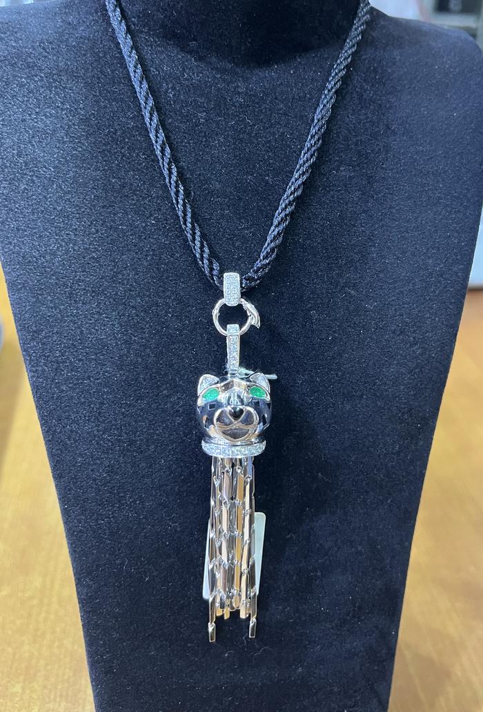 Pendant panthere emerald diamond gold 18k -kalung panther emas berlian-kalung macan berlian emas putih-Diamond Jewelry