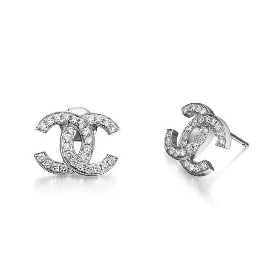 Diamond double C logo earring 18k-Diamond Jewelry