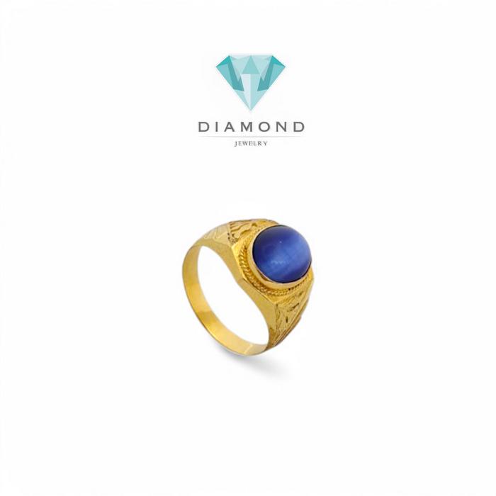 Cincin Laki Mas Batu Biru 23K-Diamond Jewelry