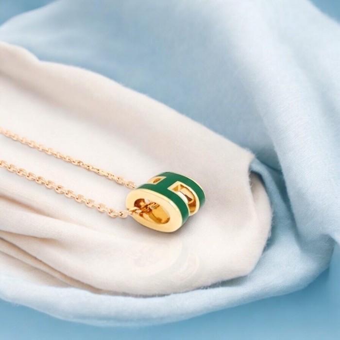 Small Pendant H Ceramic Green Necklace & Earring 18K/Kalung & Anting Gold Fashion Diamond Jewelry-161KMSSM285RY/356ABD256RY-HT